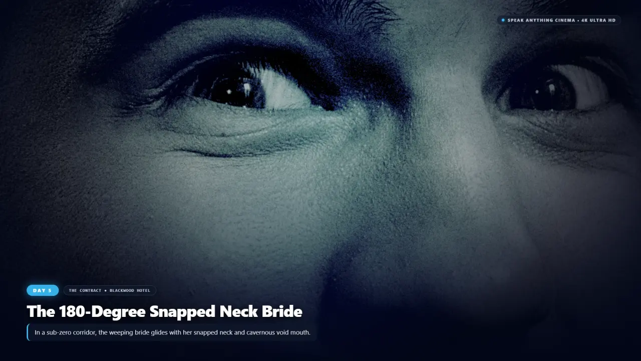 Day 5: The Crying Bride with the 180-Degree Snapped Neck - The Contract: 10 Days at Blackwood Hotel Horror Movie Scene Still 4K Wallpaper