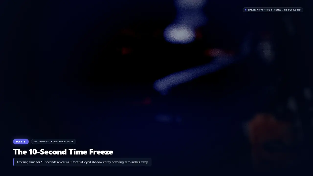 Day 8: The 12-Foot Rosewood Grandfather Clock & The 10-Second Time Freeze - The Contract: 10 Days at Blackwood Hotel Horror Movie Scene Still 4K Wallpaper