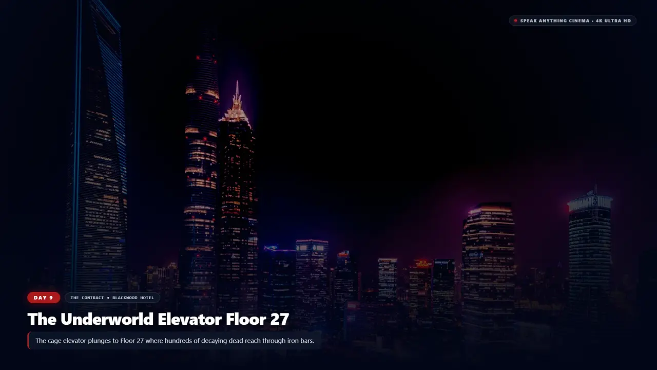 Day 9: The Impossible Floor 27 & The Underworld Cage Elevator - The Contract: 10 Days at Blackwood Hotel Horror Movie Scene Still 4K Wallpaper