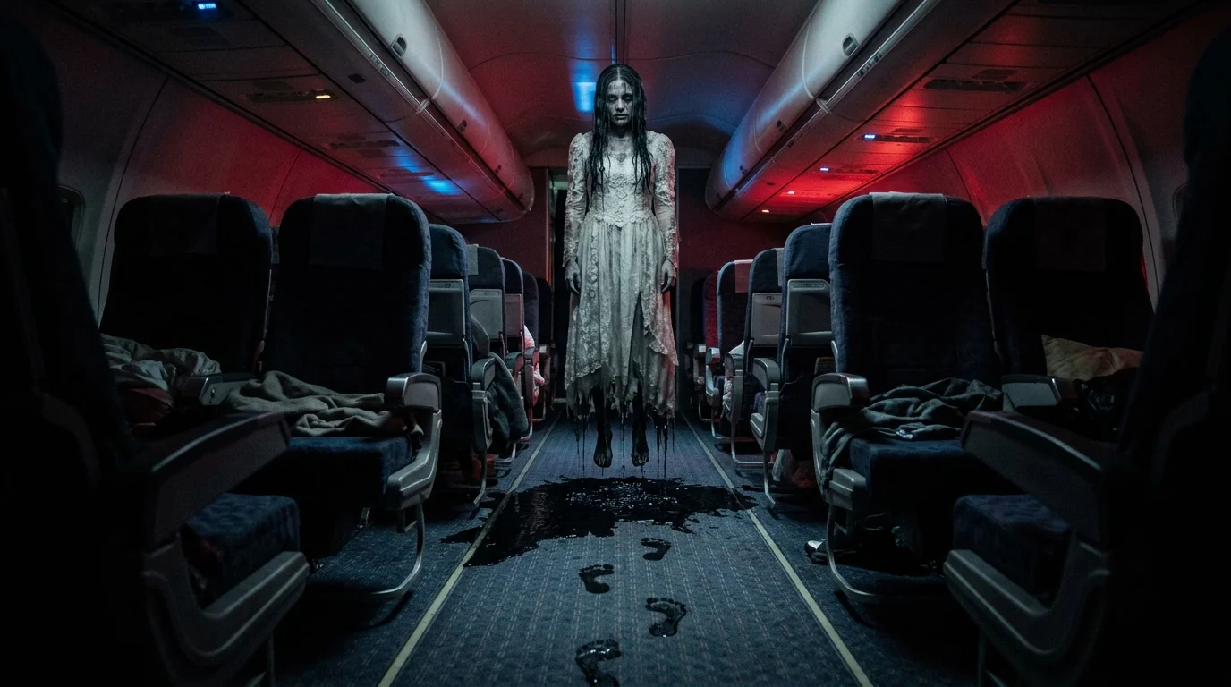 Flight 713: The Last Passengers — Scene 3: The Floating Woman in Row 32 - Flight 713: The Last Passengers Flight 713: The Last Passengers — Scene 3: The Floating Woman in Row 32 - Flight 713: The Last Passengers Horror Movie Scene Still 4K Wallpaper