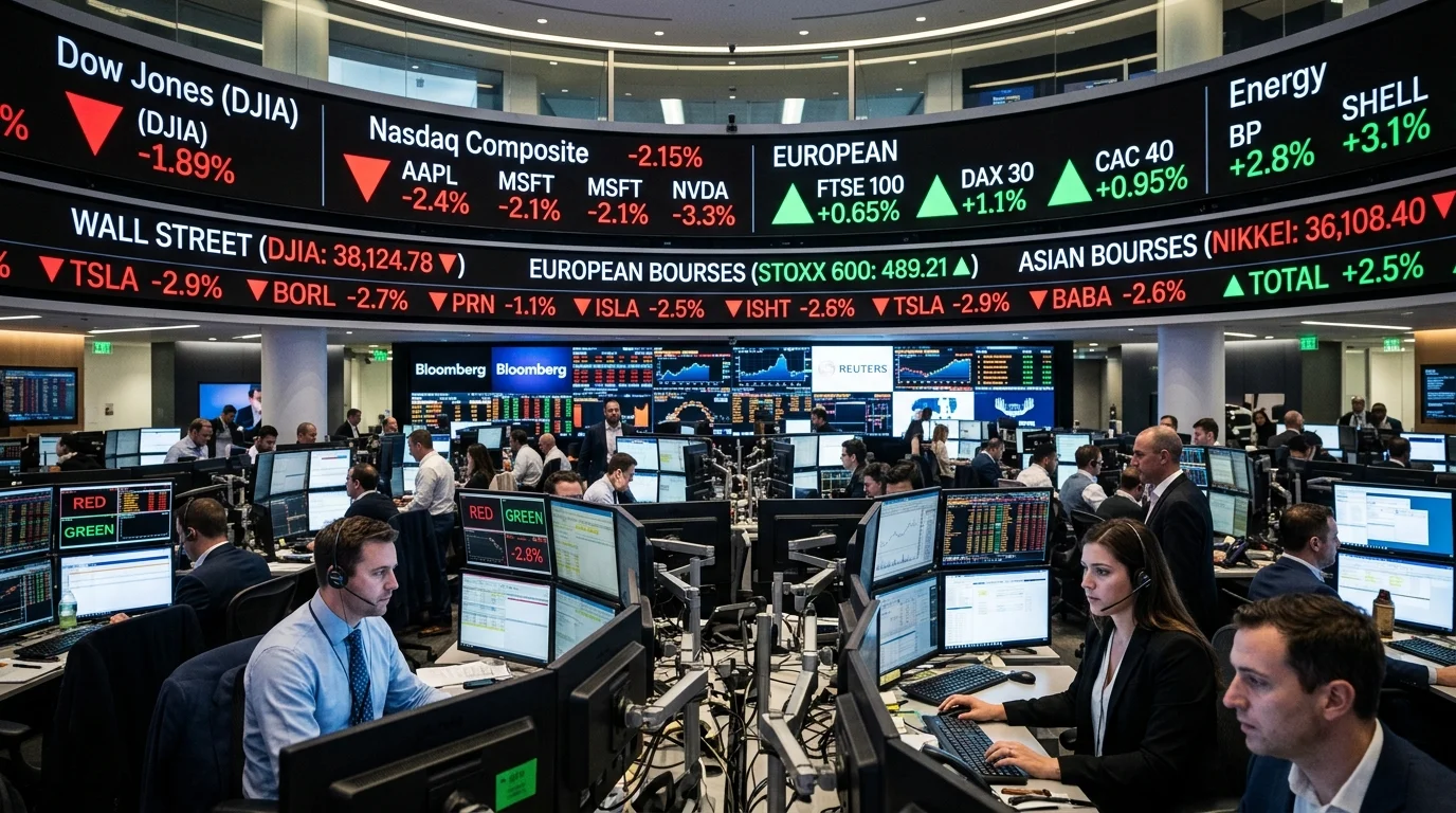 Global Stock Markets Trading Floor Showing Multi-Bourse Indices Global Stock Markets Trading Floor Showing Multi-Bourse Indices