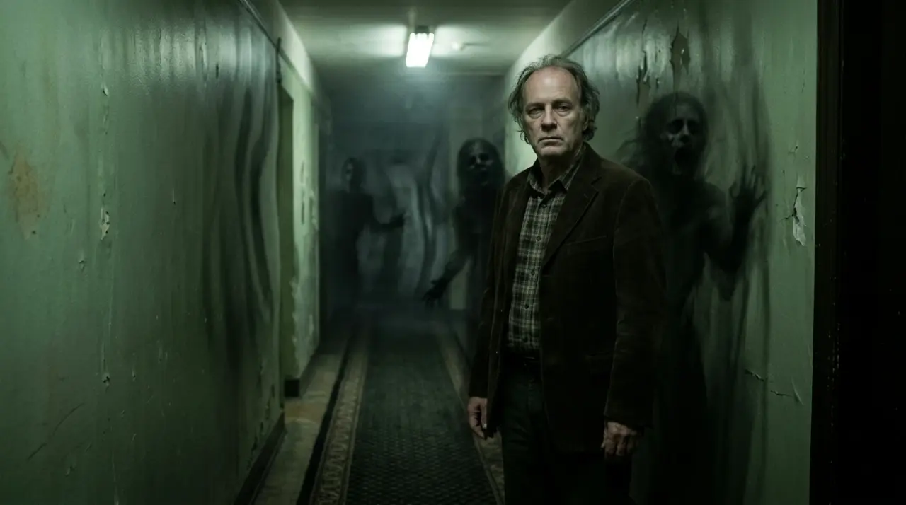 Scene 5: INT. HALLWAY — THE TRAP - The Room That Remembers Scene 5: INT. HALLWAY — THE TRAP - The Room That Remembers Horror Movie Scene Still 4K Wallpaper