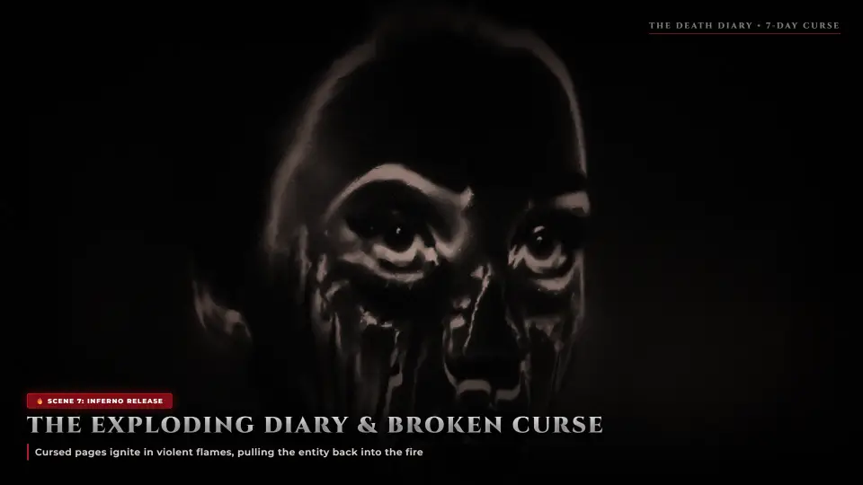 The Exploding Diary — Inferno Pulling Shadow Entity Back Inside - The Death Diary The Exploding Diary — Inferno Pulling Shadow Entity Back Inside - The Death Diary Horror Movie Scene Still 4K Wallpaper