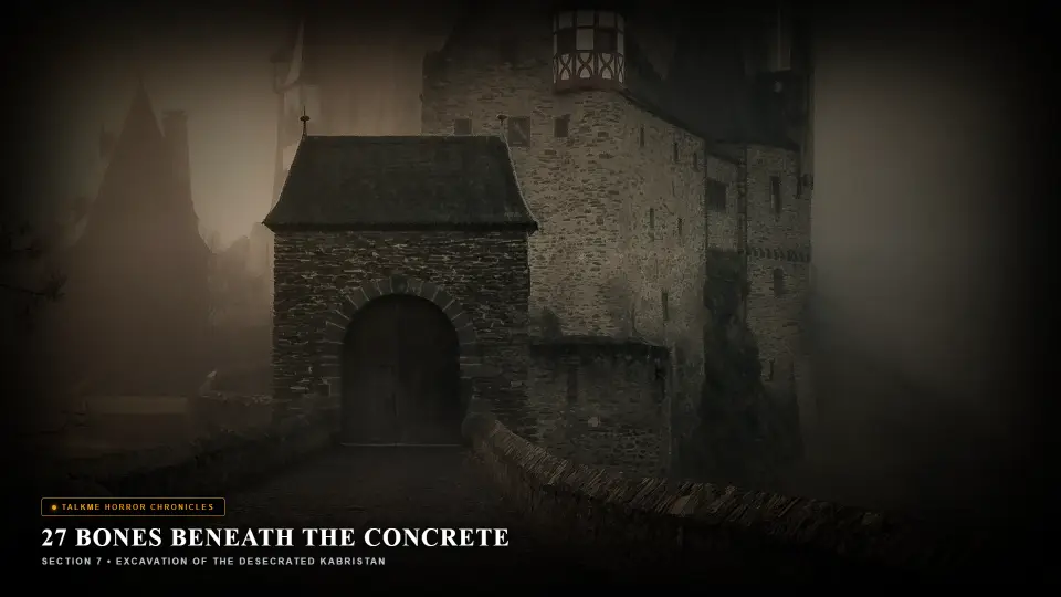 27 Bones Beneath Concrete — Excavation of Hidden Graves Under Row G - The Haunted Seat of Cinema House Horror Movie Scene Still 4K Wallpaper