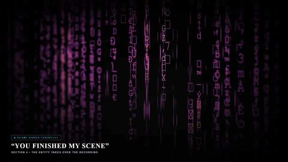 You Finished My Scene — Distorted Static Display Showing Staring Entity - The Incomplete Movie That Captured a Real Soul Horror Movie Scene Still 4K Wallpaper