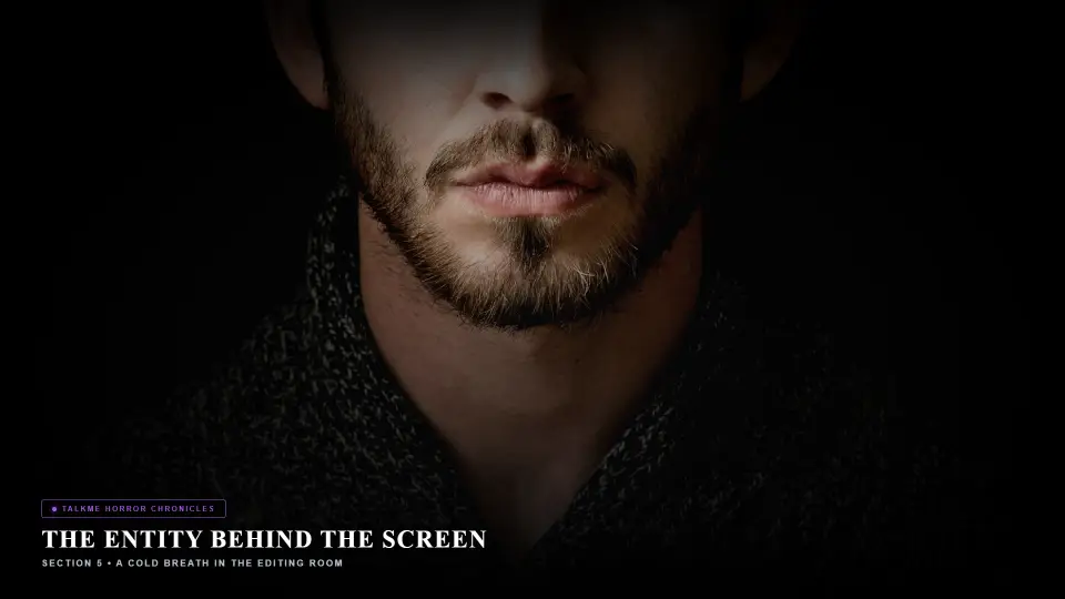 The Entity Behind the Screen — Terrified Editor Trembling in Dark Suite - The Incomplete Movie That Captured a Real Soul Horror Movie Scene Still 4K Wallpaper