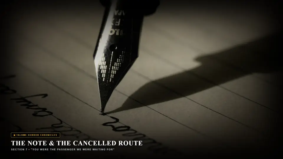 The Note and The Cancelled Route — Cursed Handwritten Paper on Dusty Wood - The Passenger From the Kabristan The Note and The Cancelled Route — Cursed Handwritten Paper on Dusty Wood - The Passenger From the Kabristan Horror Movie Scene Still 4K Wallpaper