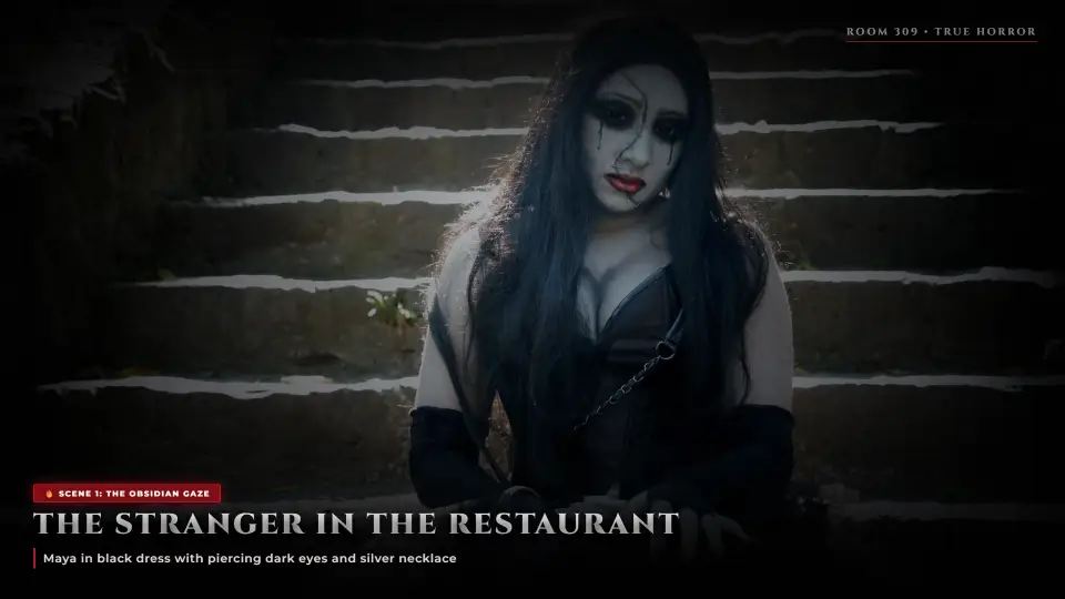 The Stranger in the Restaurant — Maya in Black Dress with Silver Necklace - The Woman in Room 309 The Stranger in the Restaurant — Maya in Black Dress with Silver Necklace - The Woman in Room 309 Horror Movie Scene Still 4K Wallpaper