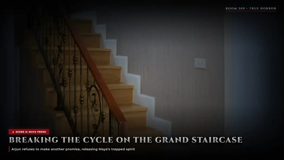 Breaking the Cycle on the Grand Staircase — Maya Freed - The Woman in Room 309 Breaking the Cycle on the Grand Staircase — Maya Freed - The Woman in Room 309 Horror Movie Scene Still 4K Wallpaper