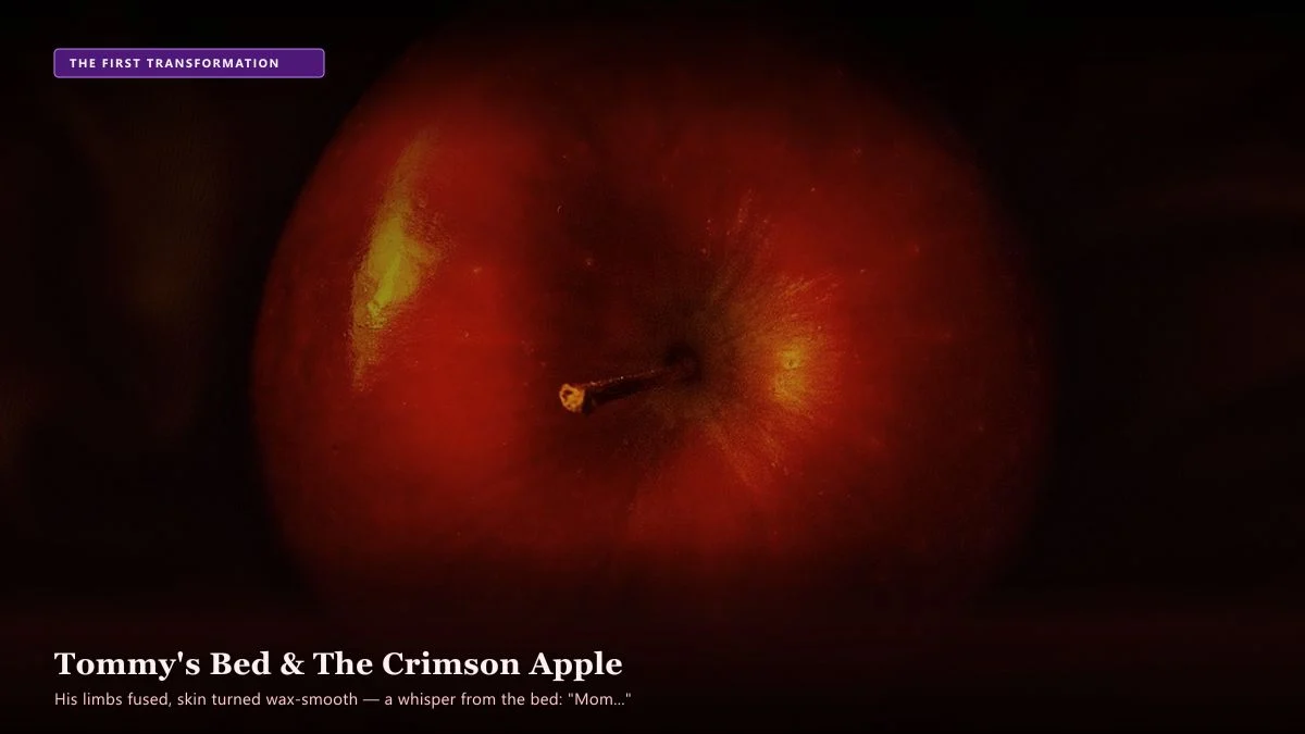 The Apple Seller — Scene 2: Tommy's Room & The Single Crimson Apple - The Apple Seller Horror Movie Scene Still 4K Wallpaper