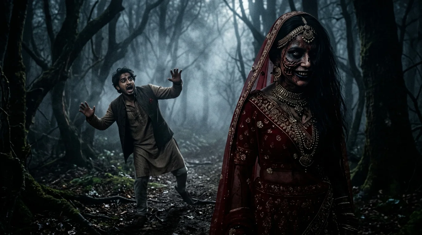The Bride Who Could Not Die — Scene 2: The Merchant & The Charred True Face - The Bride Who Could Not Die Horror Movie Scene Still 4K Wallpaper