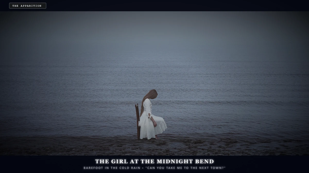 The Girl at the Highway Turn — Scene 2: The Woman in the White Dress Beside the Dead Tree - The Girl at the Highway Turn Horror Movie Scene Still 4K Wallpaper
