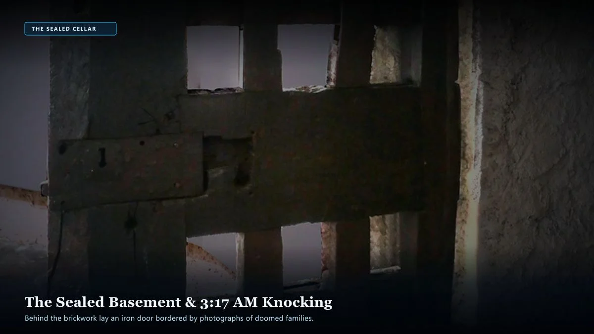 The House Beneath the Lake — Scene 2: The Rusted Iron Door Behind the Breached Wall - The House Beneath the Lake Horror Movie Scene Still 4K Wallpaper