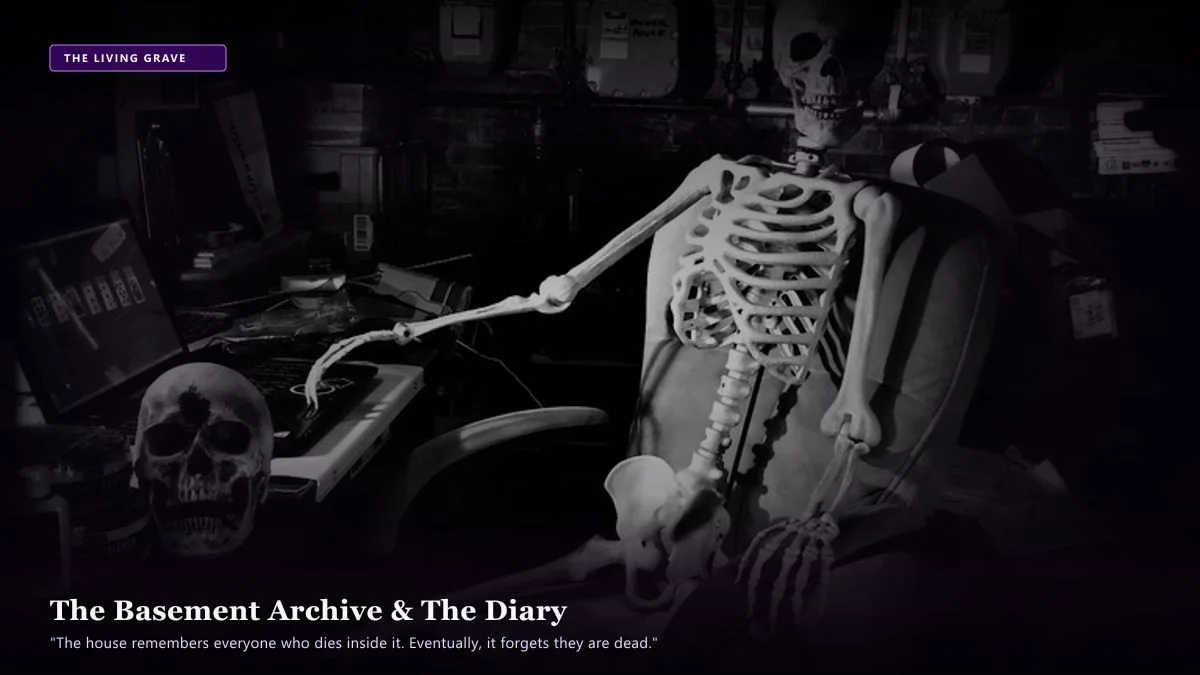 The House That Remembered — Scene 6: The Basement Archive of Dead Eyes - The House That Remembered Horror Movie Scene Still 4K Wallpaper