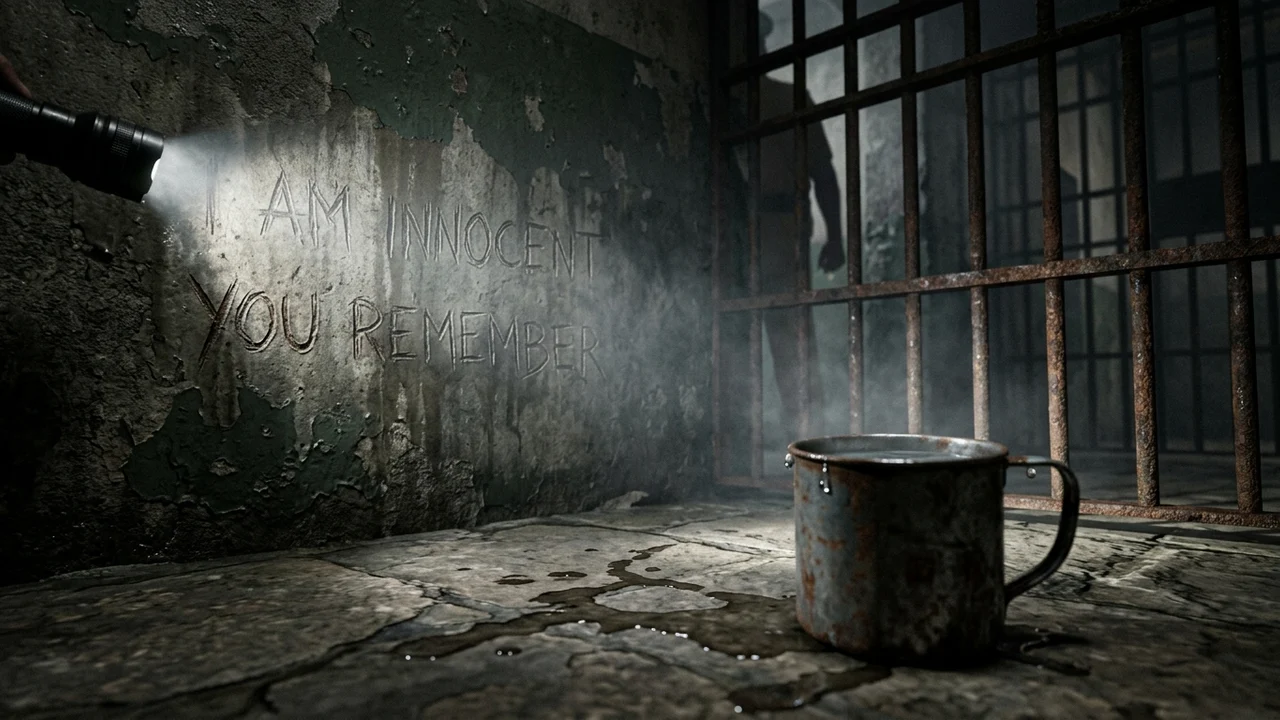 The Last Lock-Up — Scene 4: The Scratches on the Concrete & The Water Cup - The Last Lock-Up Horror Movie Scene Still 4K Wallpaper