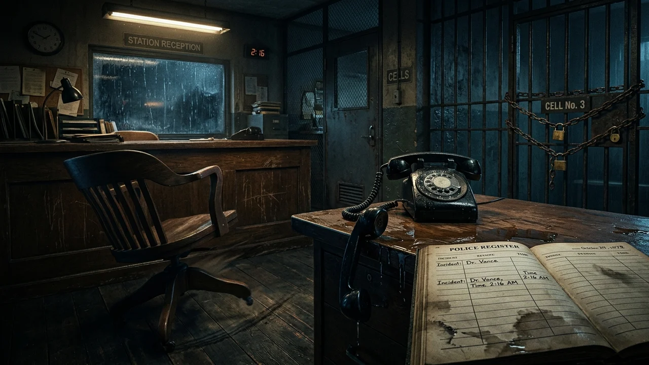 The Last Lock-Up — Final Scene: The Wet Telephone & The Moving Chair - The Last Lock-Up Horror Movie Scene Still 4K Wallpaper