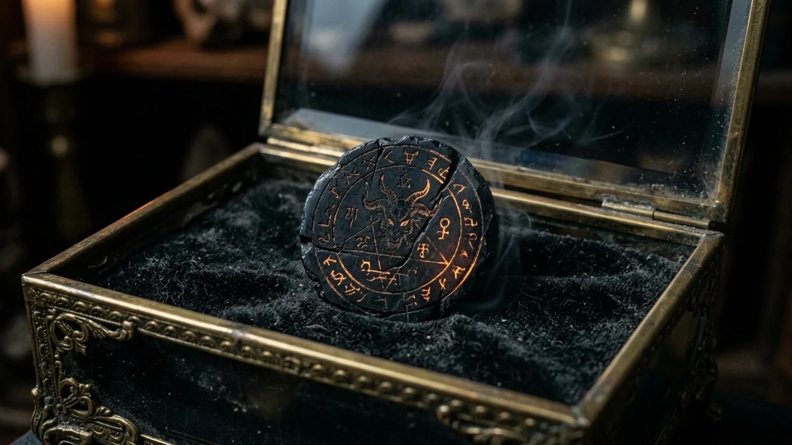 The Last Wish — Scene 3: The Pitch-Black Obsidian Coin in the Glass Box - The Last Wish Horror Movie Scene Still 4K Wallpaper