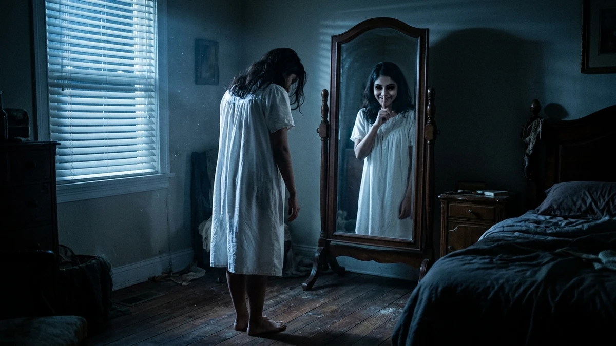 The Ring That Chose Her — Scene 3: The 3:13 AM Possessed Reflection - The Ring That Chose Her Horror Movie Scene Still 4K Wallpaper