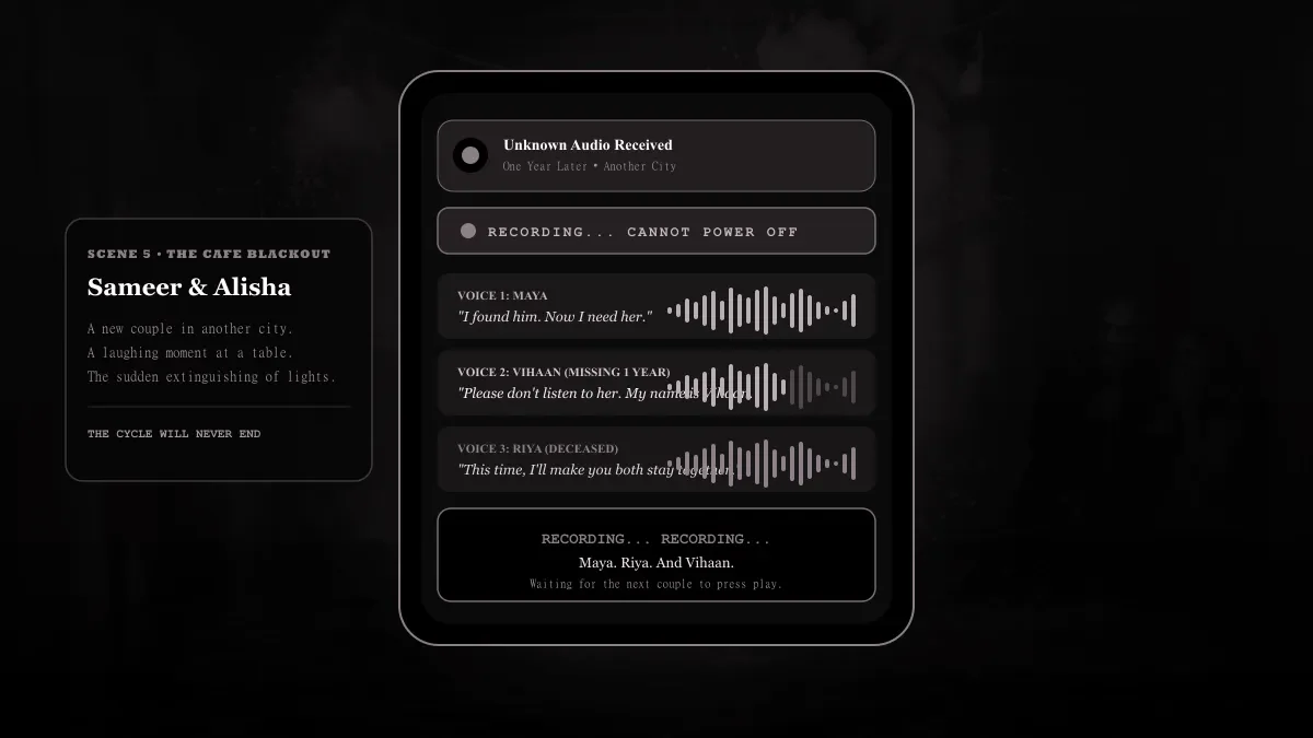 The Voice Note — Scene 5: The Café Blackout & The Endless Chain - The Voice Note Horror Movie Scene Still 4K Wallpaper