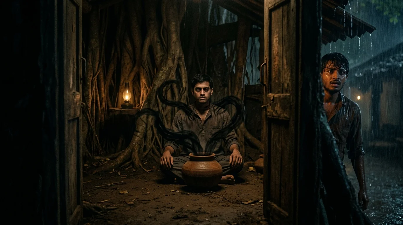 The Water in the Pot — Scene 4: The Possession in the Hut & Disappearance - The Water in the Pot Horror Movie Scene Still 4K Wallpaper
