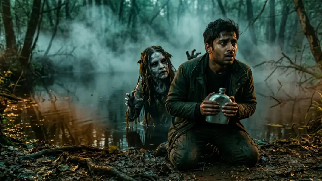 Scene 1: The Forbidden Forest Pond & The Drowned Spectre - The Water That Came Home Scene 1: The Forbidden Forest Pond & The Drowned Spectre - The Water That Came Home Horror Movie Scene Still 4K Wallpaper