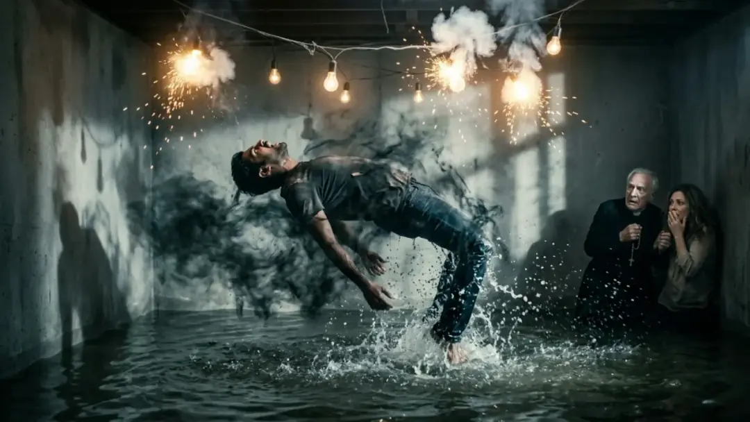 Scene 5: Supernatural Violent Possession & Exploding Lights - The Water That Came Home Scene 5: Supernatural Violent Possession & Exploding Lights - The Water That Came Home Horror Movie Scene Still 4K Wallpaper