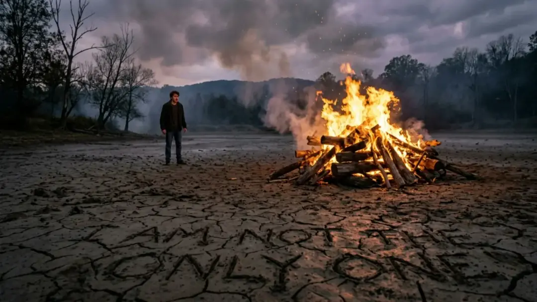 Scene 7: The Cremation Pyre & The Sinister Carved Earth Warning - The Water That Came Home Scene 7: The Cremation Pyre & The Sinister Carved Earth Warning - The Water That Came Home Horror Movie Scene Still 4K Wallpaper